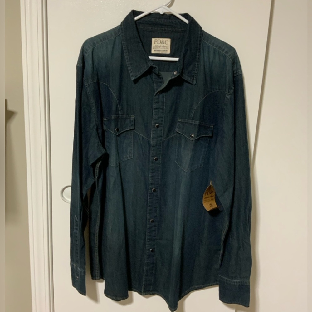 PD&C Dark Blue Cotton denim Shirt